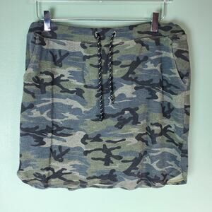 Sundry Womens Camo Print Drawstring Saturday Skirt Stretch Pockets Size 3 Large